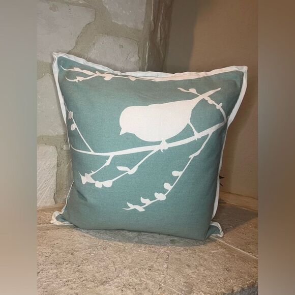 Storehouse turquoise & white Bird Silhouette Throw Pillow w/Feather insert - Picture 1 of 4